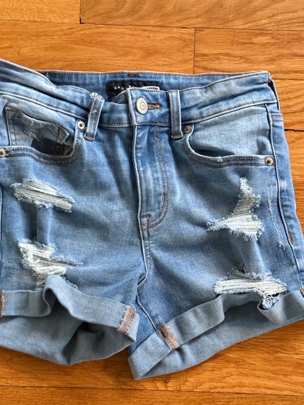 Aeropostale Light Blue Distressed Rolled Cuff Denim Shorts